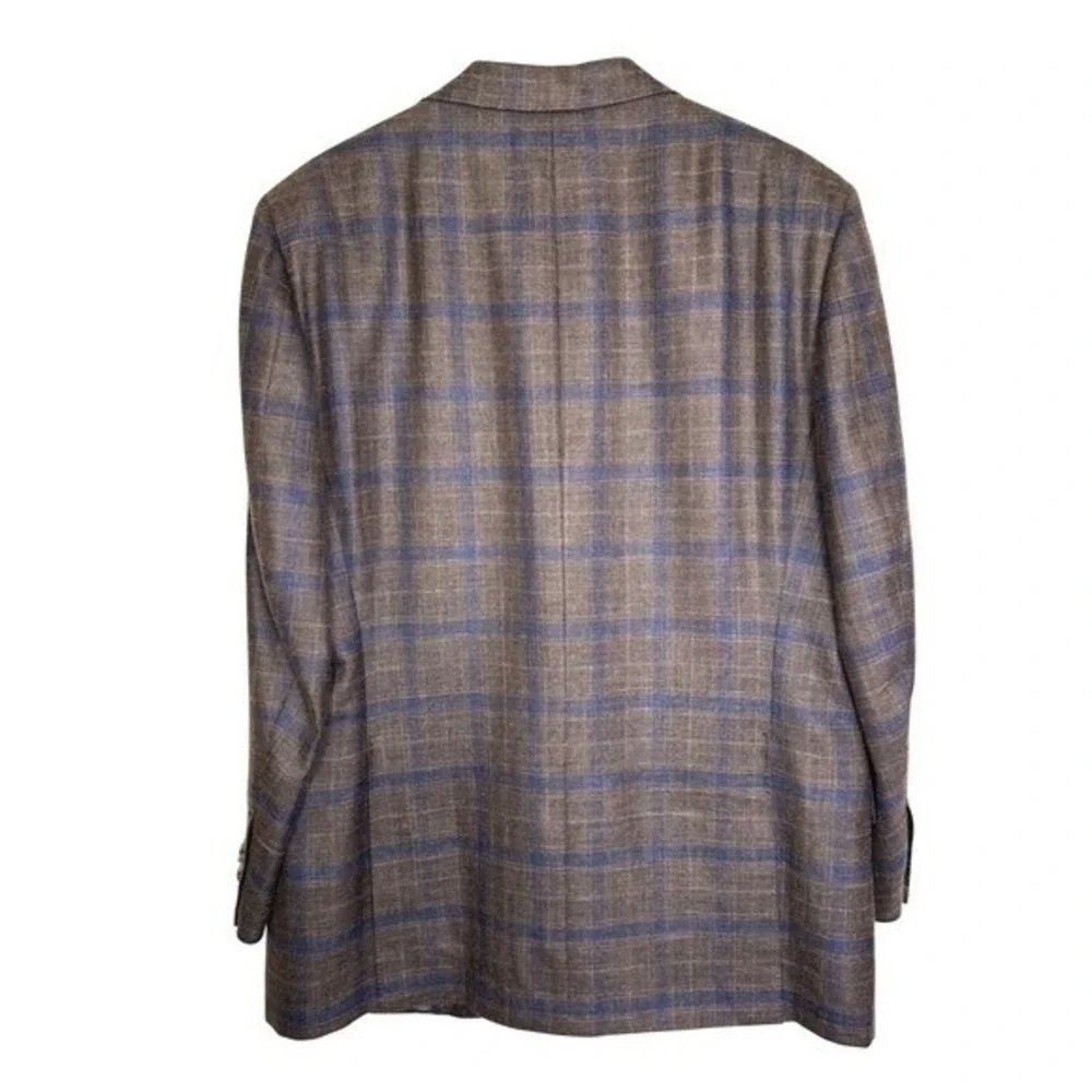 Sartoria Castangia Brown‎ Plaid 2 Button Blazer Wool/Silk/Linen 46 Brown/Blue